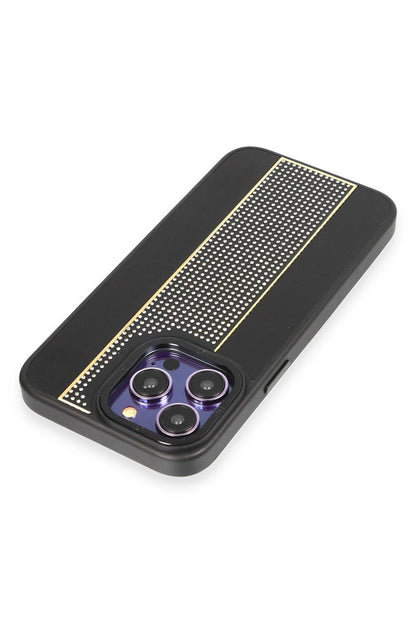 HDD Apple iPhone 14 Pro Max Kılıf HBC-160 Almera Taşlı Kapak - Siyah