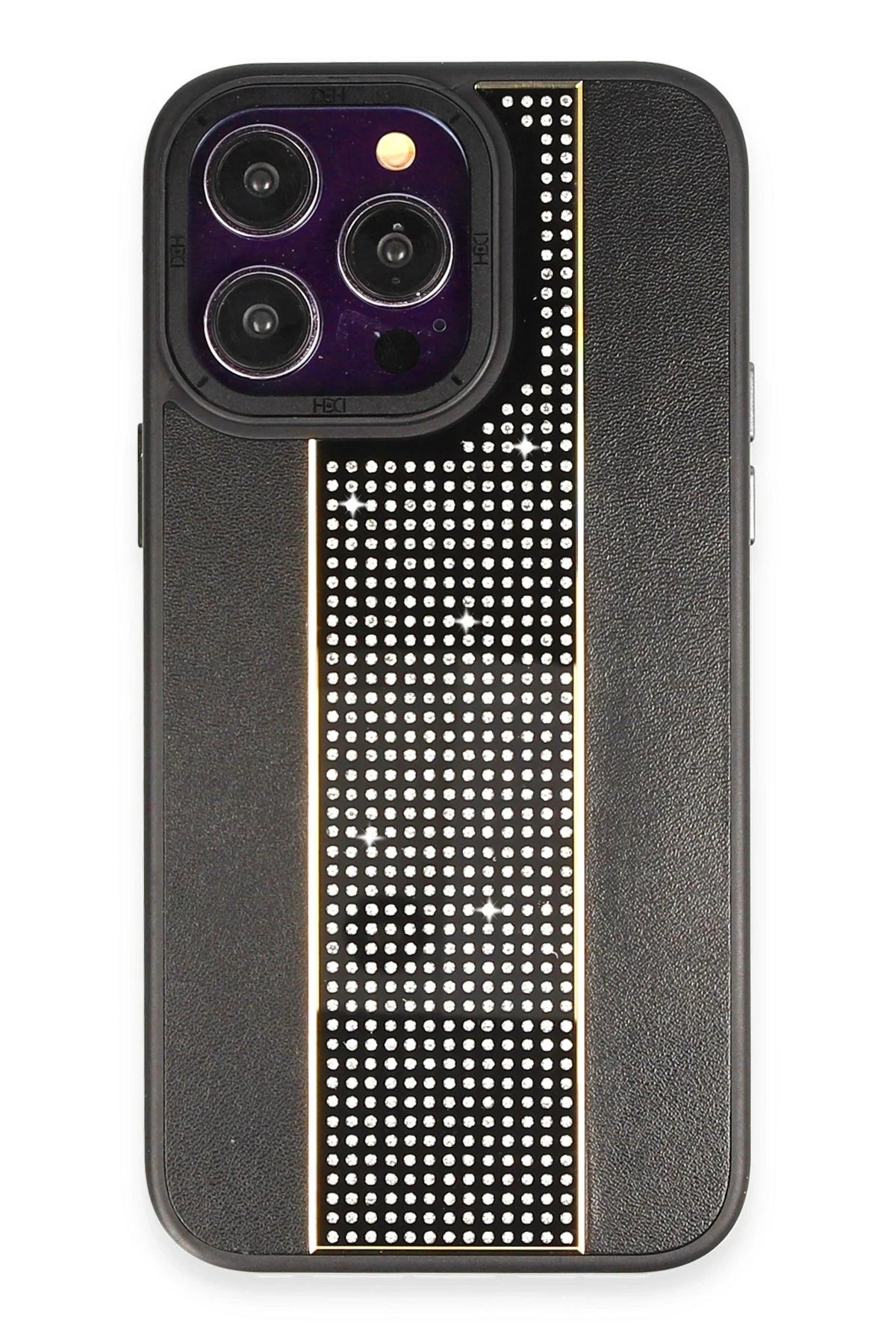 HDD Apple iPhone 14 Pro Max Kılıf HBC-160 Almera Taşlı Kapak - Siyah
