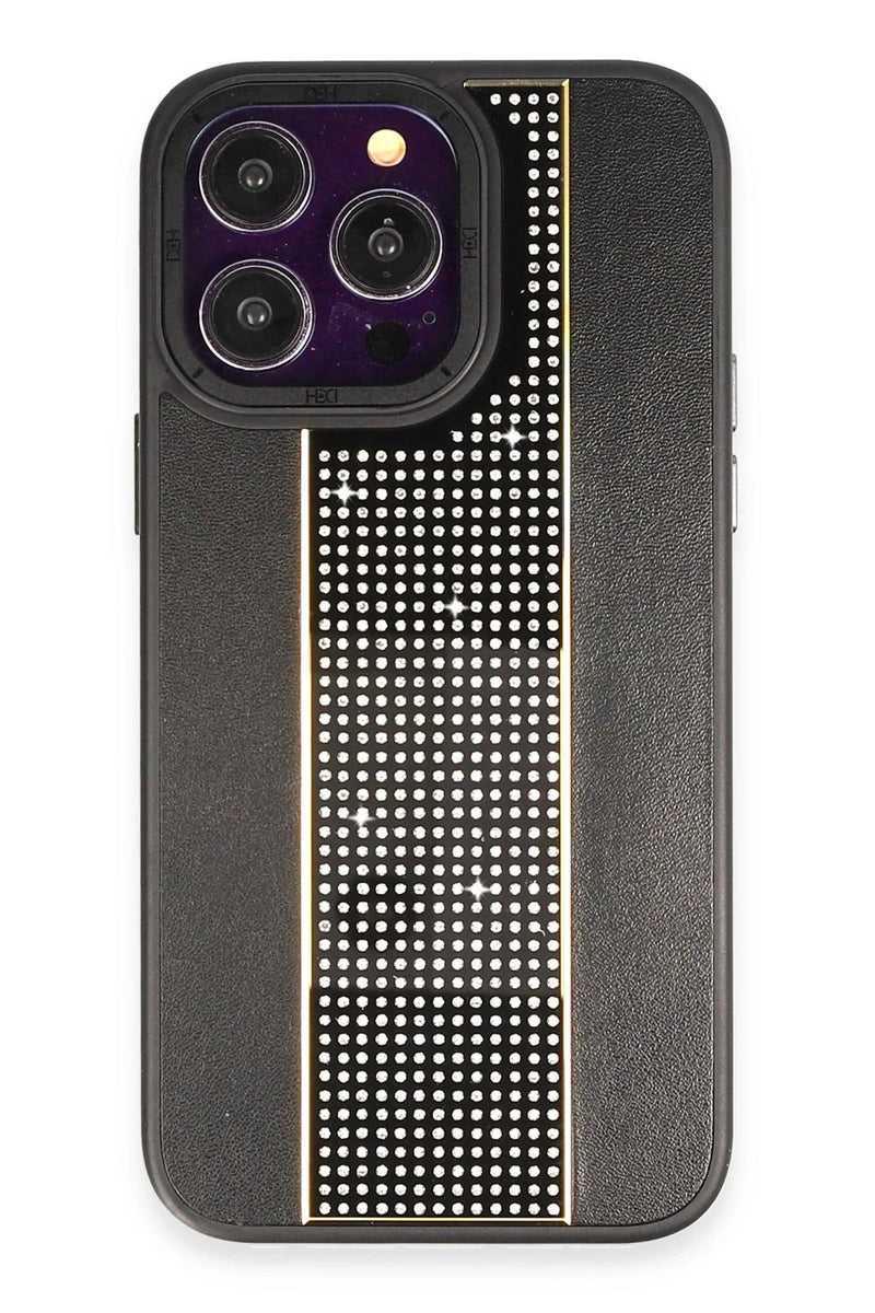 HDD Apple iPhone 14 Pro Max Kılıf HBC-160 Almera Taşlı Kapak - Siyah