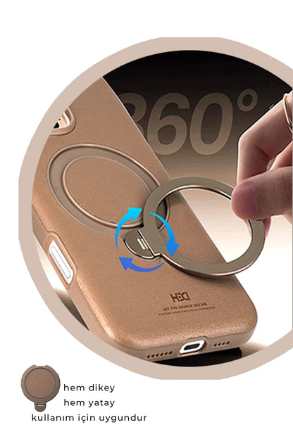 HDD Apple iPhone 16 Pro Vapor Deri Magsafe Standlı Kılıf - Siyah