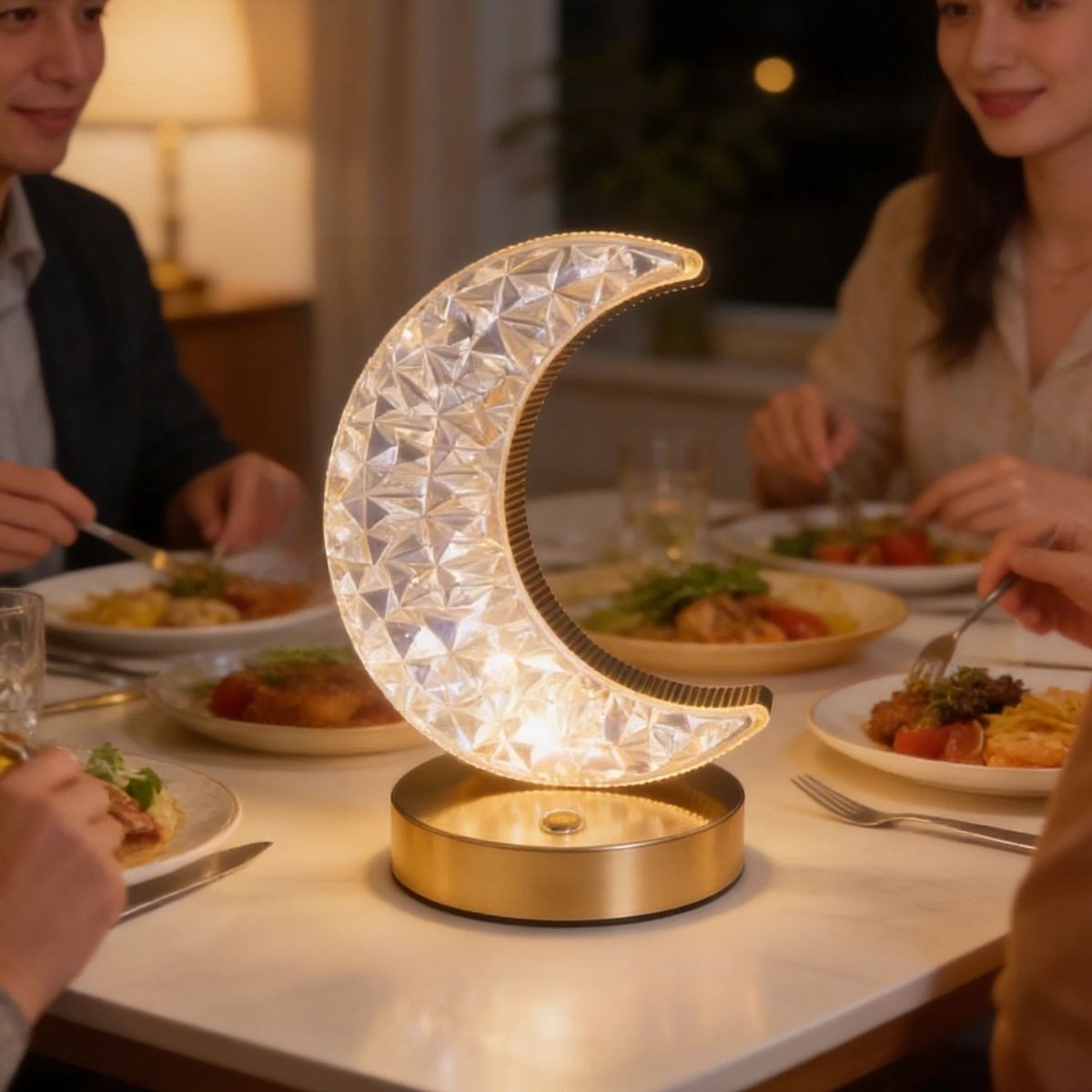 Hilal AY Model Kristal LED Masa Lambası – Dokunmatik, 3 Renk Işık Modlu, Şarjlı Mini Dekoratif Gece Lambası (5643)