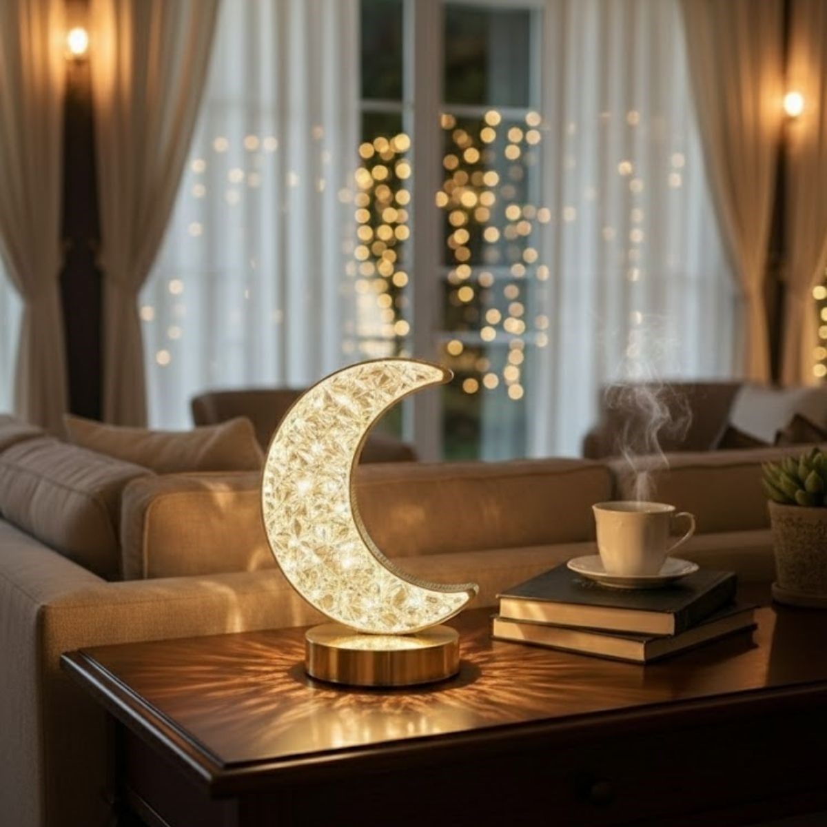 Hilal AY Model Kristal LED Masa Lambası – Dokunmatik, 3 Renk Işık Modlu, Şarjlı Mini Dekoratif Gece Lambası (5643)