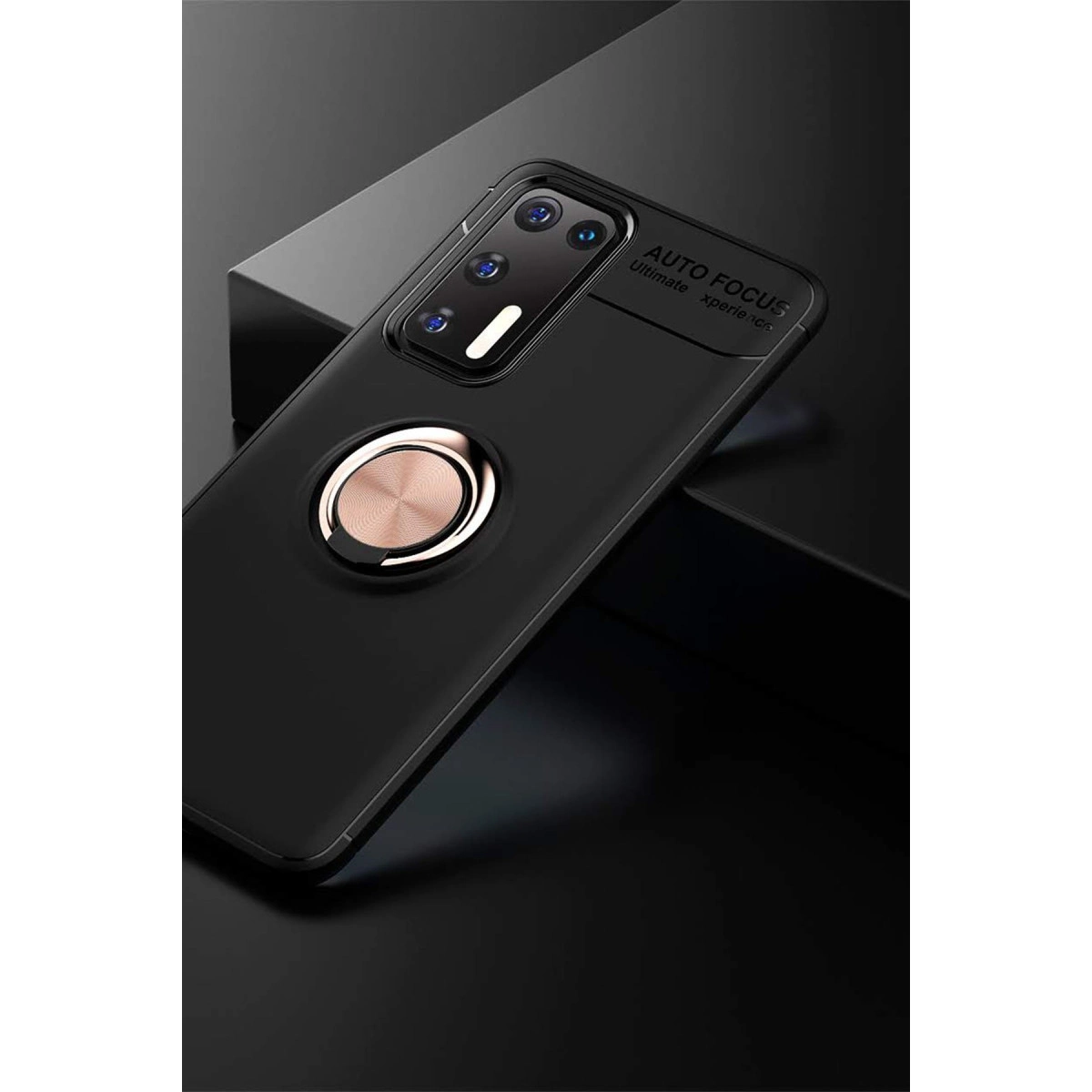 Huawei P40 Kılıf Range Yüzüklü Silikon - Siyah-gold