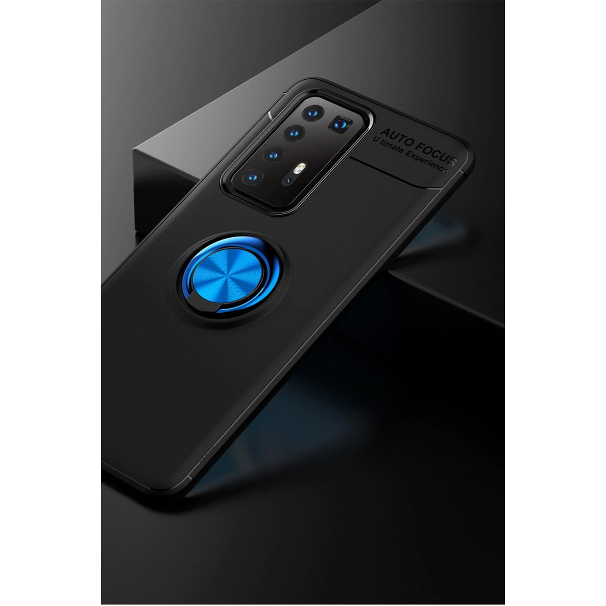 Huawei P40 Pro Kılıf Range Yüzüklü Silikon - Siyah-mavi