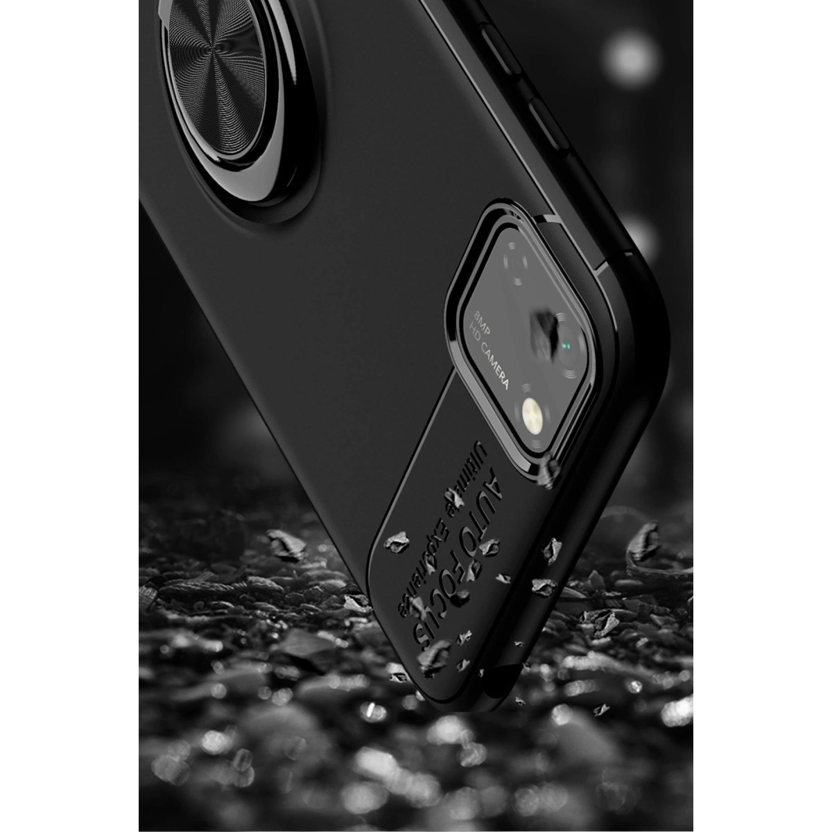Huawei Y5p Kılıf Range Yüzüklü Silikon - Siyah-kırmızı