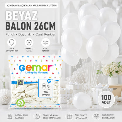 İÇ MEKAN - BEYAZ BALON 10 INC - 26CM - 100PCS (5643)