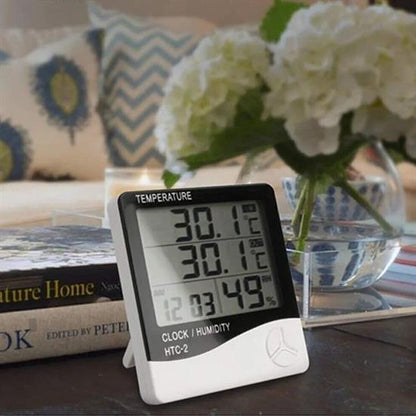İç ve Dış Ortam Sıcaklığını Ölçebilen LCD Ekran Saat Göstergeli Alarmlı Nem Ölçer Termometre (5643)