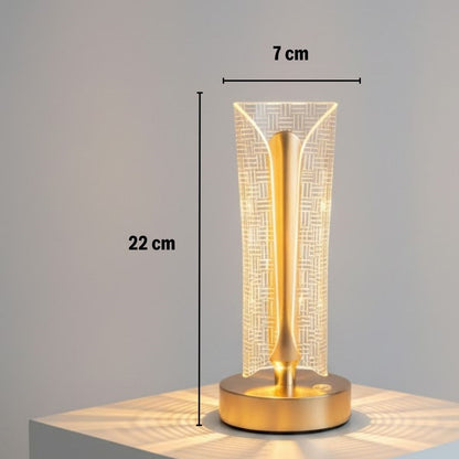 İki Yandan Kavisli Silindirik Çizgi Model Kristal LED Masa Lambası – Dokunmatik, 3 Renk Işık Modlu, Şarjlı Dekoratif Gece Lambası (5643)