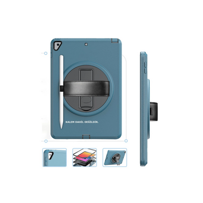 İpad 10.2 (7.nesil) Kılıf Hand Strap Tablet Kılıfı - Turkuaz