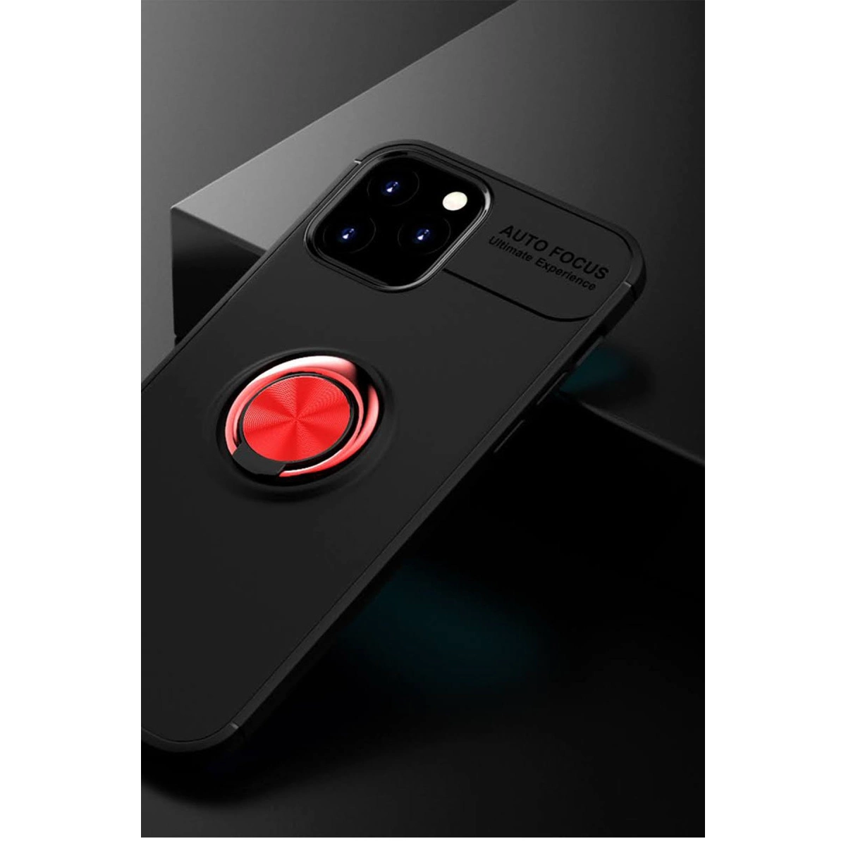 İphone 12 Kılıf Range Yüzüklü Silikon - Siyah-kırmızı
