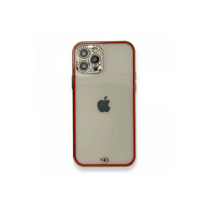 İphone 12 Pro Kılıf Liva Taşlı Silikon - Kırmızı
