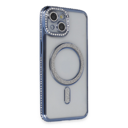 İphone 13 Kılıf Joke Simli Magneticsafe Kılıf - Mavi