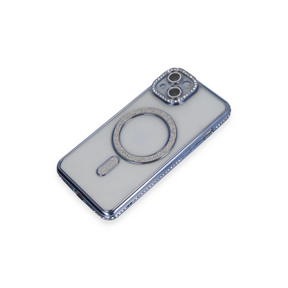 İphone 13 Kılıf Joke Simli Magneticsafe Kılıf - Mavi