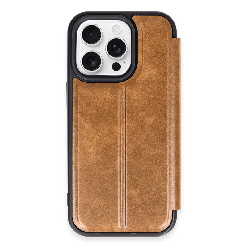 İphone 14 Pro Kılıf Flip Cover - Taba