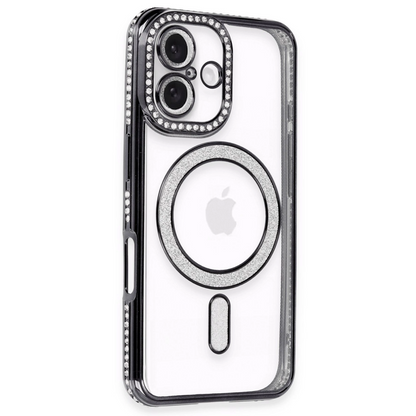 İphone 16 Kılıf Joke Simli Magneticsafe Kılıf - Siyah