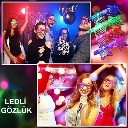 Işıklı Yıldız Gözlük Ledli Parti Gözlüğü 6 Renk 12 Adet (5643)