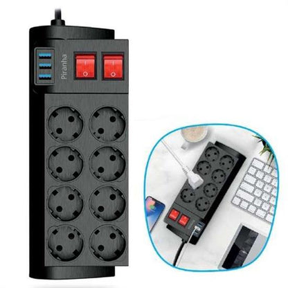 Isıya Dayanıklı Termal Akım Korumalı 2 Metre 16A 4000W 8li Priz ve 3 Usb Li Uzatma Kablosu (5643)