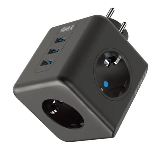 Isıya Dayanıklı Termal Akım Korumalı ve Çocuk Korumalı 3 Priz Girişli 3 USB Girişli Küp Priz (5643)