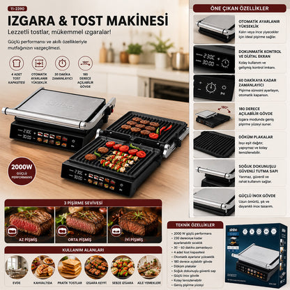 IZGARA VE TOST MAKİNES İ 4 DİLİM YAPIŞMAZ YÜZEY DOKUNMATİK DİJİTAL EKRAN - 2000W SSM-2597 (5643)
