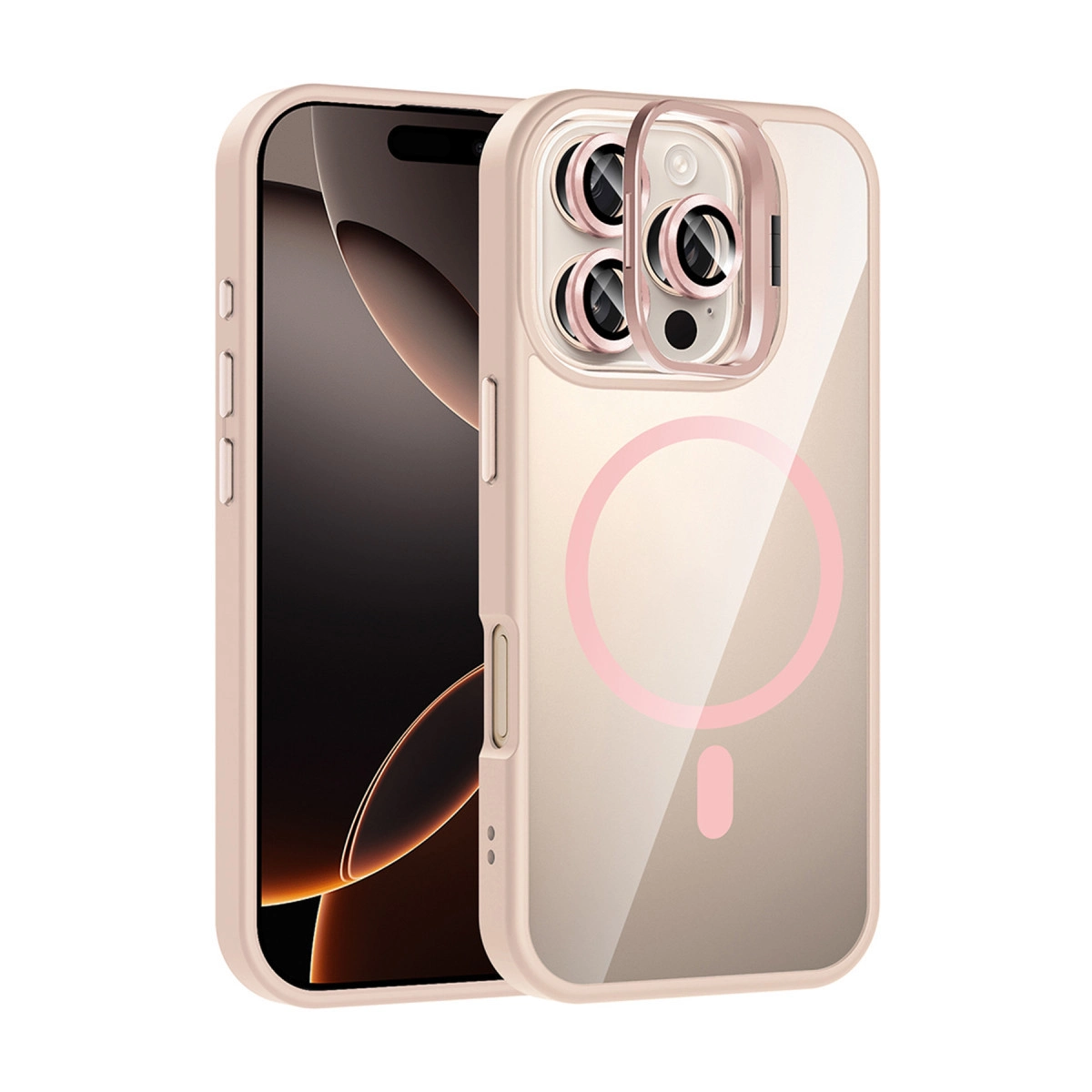 Joko İphone 16 Pro Max Remim Lensli Magsafe Standlı Kapak - Pembe