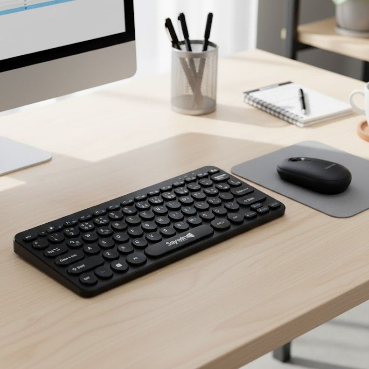 Kablosuz Lacivert Bluetooth Klavye Mouse Seti – Yuvarlak Tuşlu Tasarım, Türkçe Q Dizilim, Taşınabilir, Ev ve Ofis Kullanımına Uygun (5643)