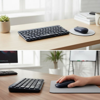 Kablosuz Lacivert Bluetooth Klavye Mouse Seti – Yuvarlak Tuşlu Tasarım, Türkçe Q Dizilim, Taşınabilir, Ev ve Ofis Kullanımına Uygun (5643)