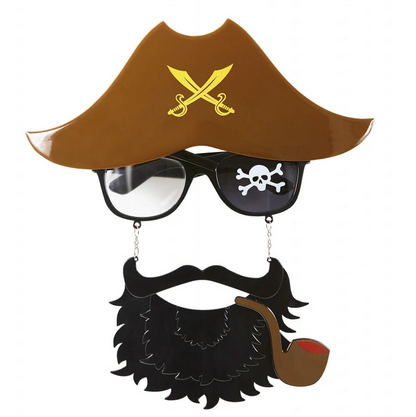 Kahve Renk Şapkalı Siyah Sakallı Pipolu Jack Sparrow Denizci Korsan Gözlüğü 24x25 Cm