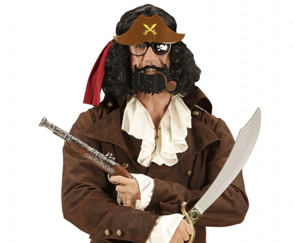 Kahve Renk Şapkalı Siyah Sakallı Pipolu Jack Sparrow Denizci Korsan Gözlüğü 24x25 Cm