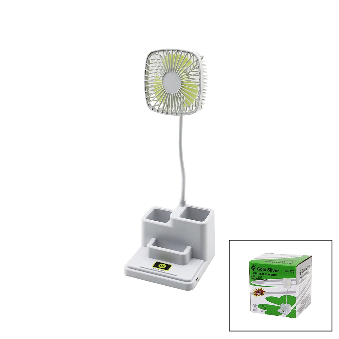 KALEMLİKLİ MASAÜSTÜ VANTİLATÖR USB ŞARJLI FAN:8.9CM- AKROBAT AYAK=23CM+KALEMLİK:36.5CM TELEFONLUK GS-270 (5643)
