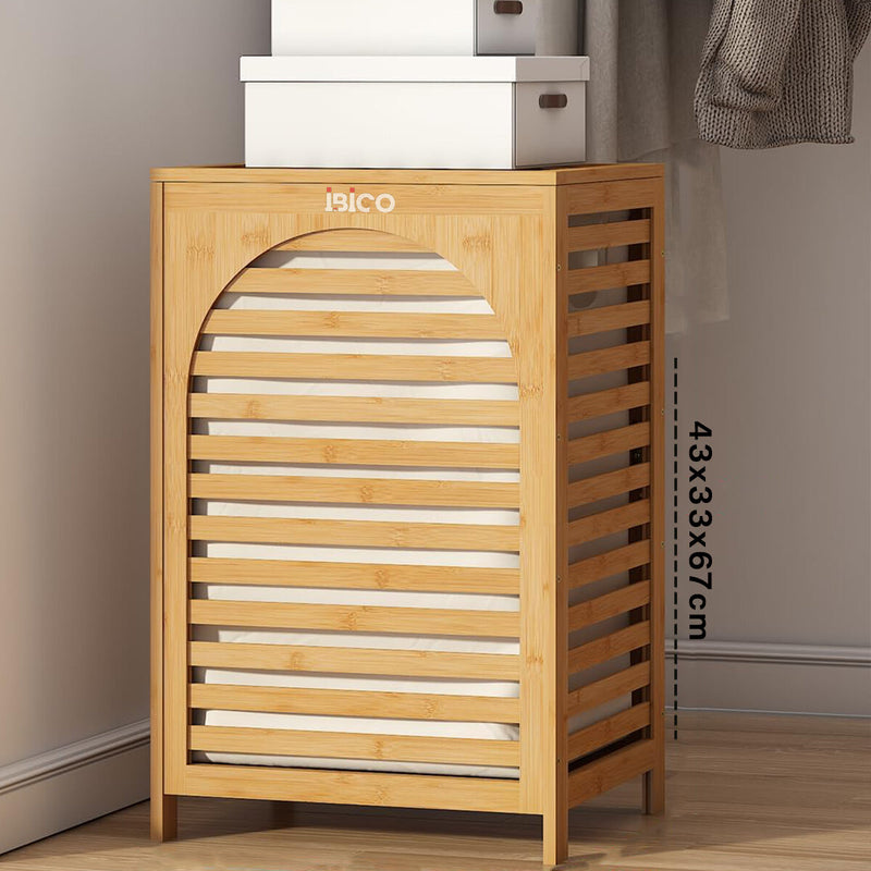 KALIN AHŞAP BAMBU KİRLİ ÇAMAŞIR SEPETİ KUMAŞ ÇANTALI SEPET=43X33X67CM (5643)