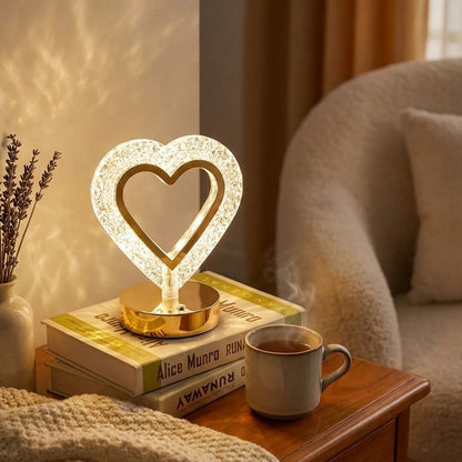Kalp Şeklinde Kristal LED Masa Lambası – Dokunmatik, 3 Renk Işık Modlu, Şarjlı Mini Dekoratif Gece Lambası (5643)