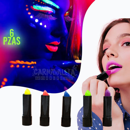 Karanlıkta Parlayan Yanan UV Neon Ruj Yüz Boyama 6 Adet 6 Renk (5643)