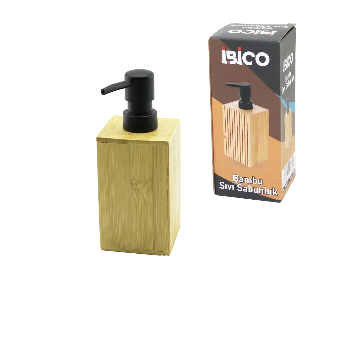 KARE AHŞAP BAMBU SIVI SABUNLUK SİYAH PLASTİK POMPA ÇAP: 7CM - Y: 11.5CM (5643)