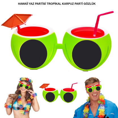 Karpuz Şekilli Tropikal Hawaii Yaza Merhaba Parti Gözlüğü