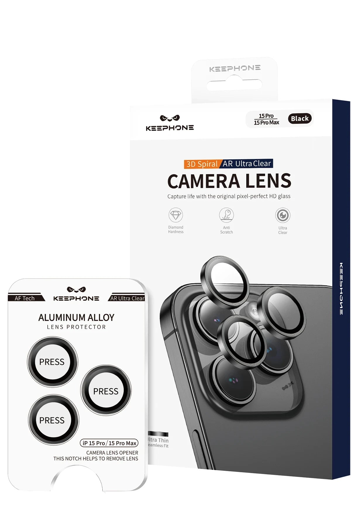 Keephone Apple iPhone 14 3D Spiral Alüminyum AR Kamera Lens Koruyucu - Siyah