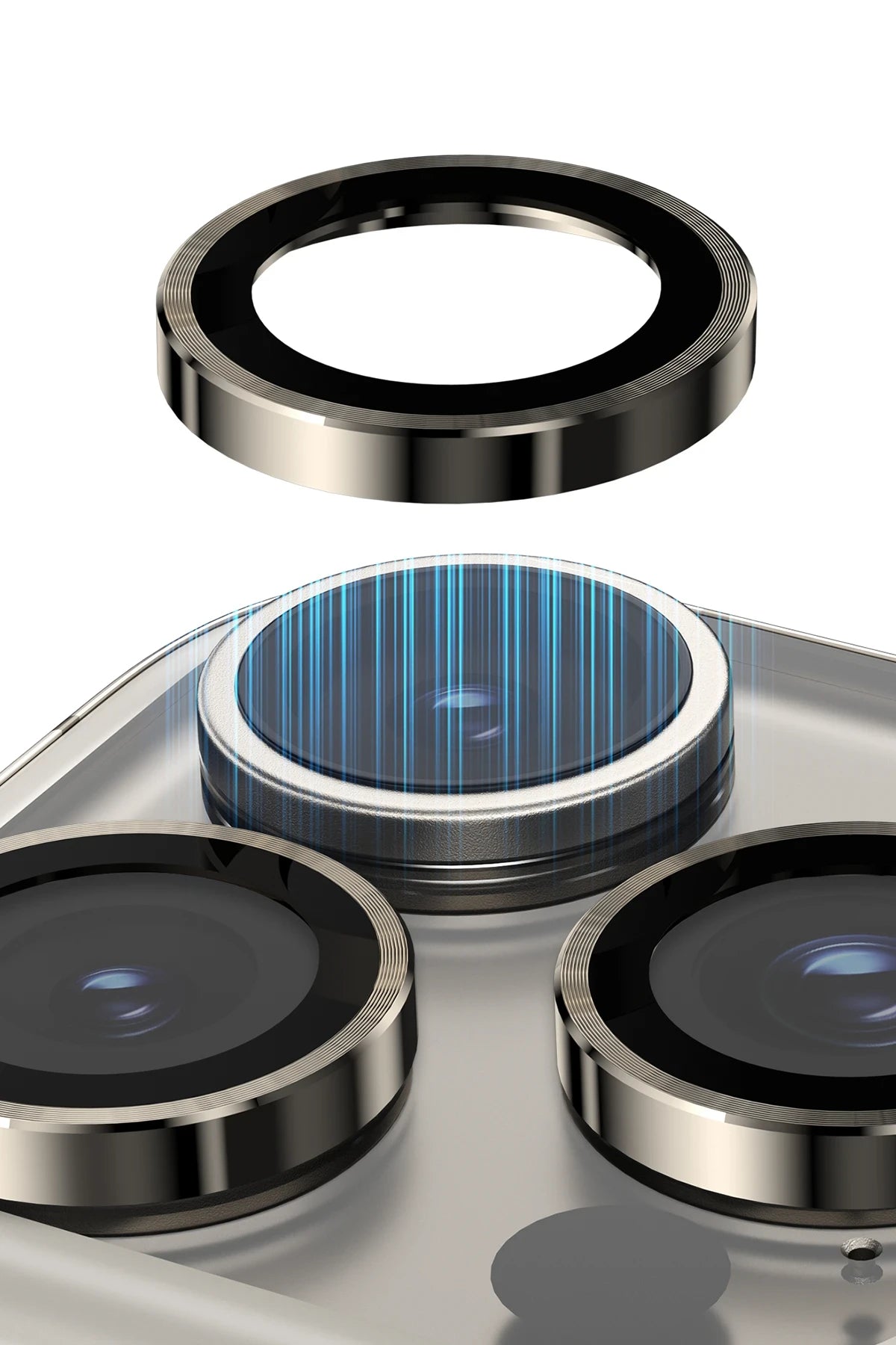Keephone Apple iPhone 15 Pro Max 3D Spiral Alüminyum AR Kamera Lens Koruyucu - Siyah
