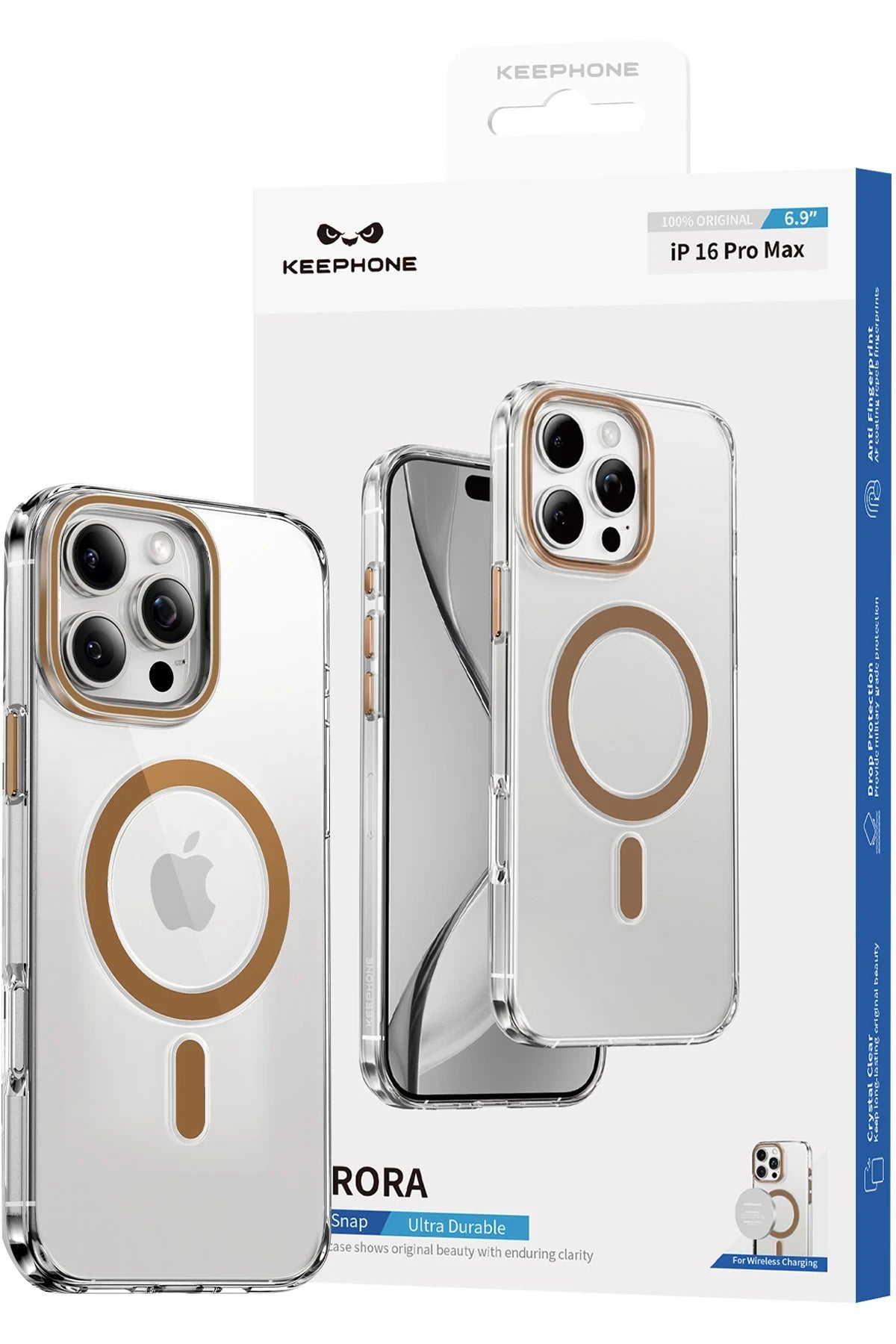 Keephone Apple iPhone 15 Pro Max Aurora Şeffaf Magsafe Kılıf - Siyah