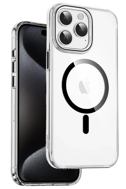 Keephone Apple iPhone 15 Pro Max Aurora Şeffaf Magsafe Kılıf - Siyah