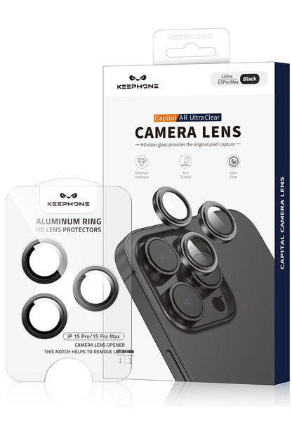 Keephone Apple iPhone 15 Pro Max Capital Alüminyum AR Kamera Lens Koruyucu - Mavi