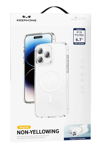 Keephone Apple iPhone 15 Pro Max Non Yellow Şeffaf Magsafe Kılıf - Şeffaf