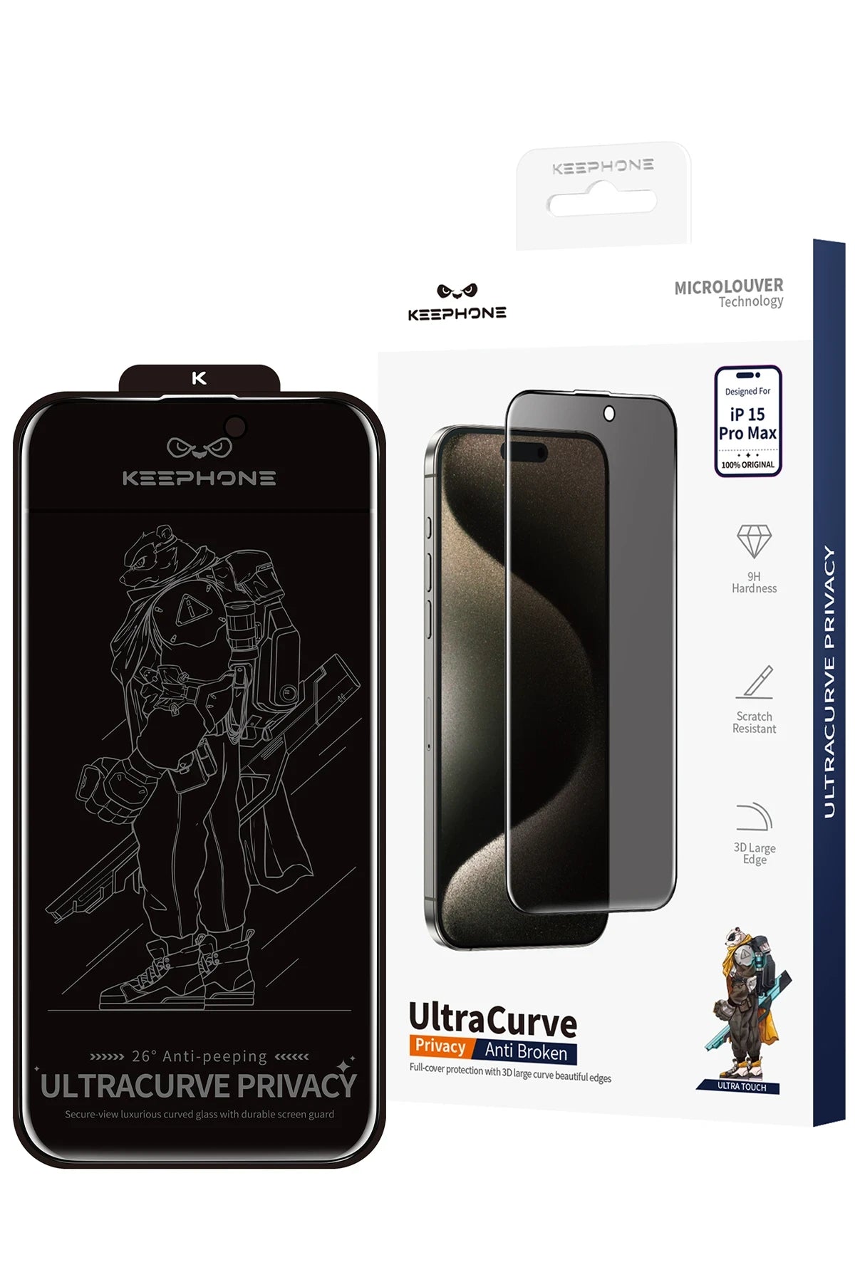 Keephone Apple iPhone 15 Pro Max UltraCurve Privacy 3D Cam Ekran Koruyucu - Siyah