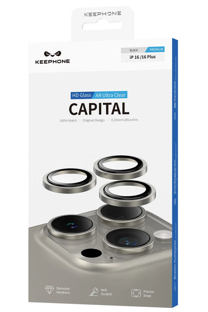 Keephone Apple iPhone 16 Capital Alüminyum AR Kamera Lens Koruyucu - Siyah