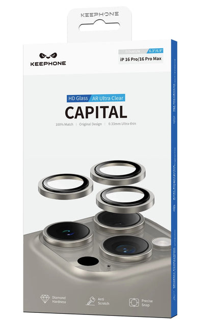 Keephone Apple iPhone 16 Pro Max Capital Alüminyum AR Kamera Lens Koruyucu - Siyah