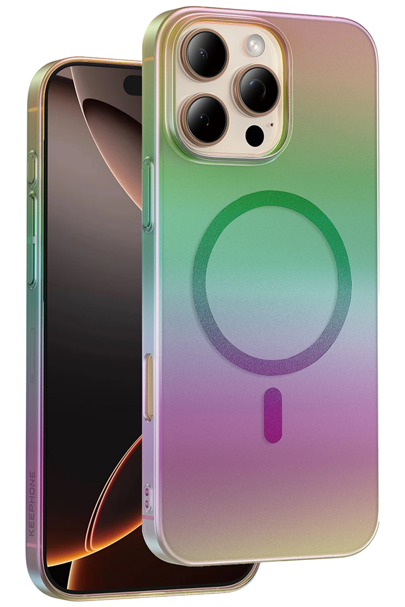 Keephone Apple iPhone 16 Pro Max Fantasia Gökkuşağı Magsafe Kılıf - Siyah