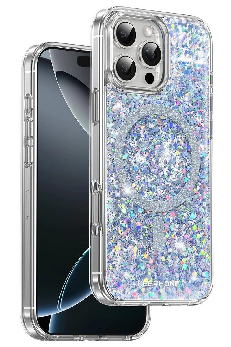 Keephone Apple iPhone 16 Pro Max Interstellar Glitter Magsafe Kılıf - Mavi