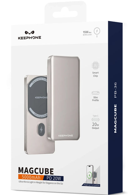 Keephone PB36 MagCube 5.000 mAh Type-C 20W PD Magsafe Destekli Powerbank - Koyu Gri