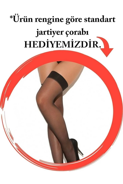 Kırmızı Özel Bölgesi Açık Dantelli Jartiyerli Gecelik TM1269 - Kırmızı / M