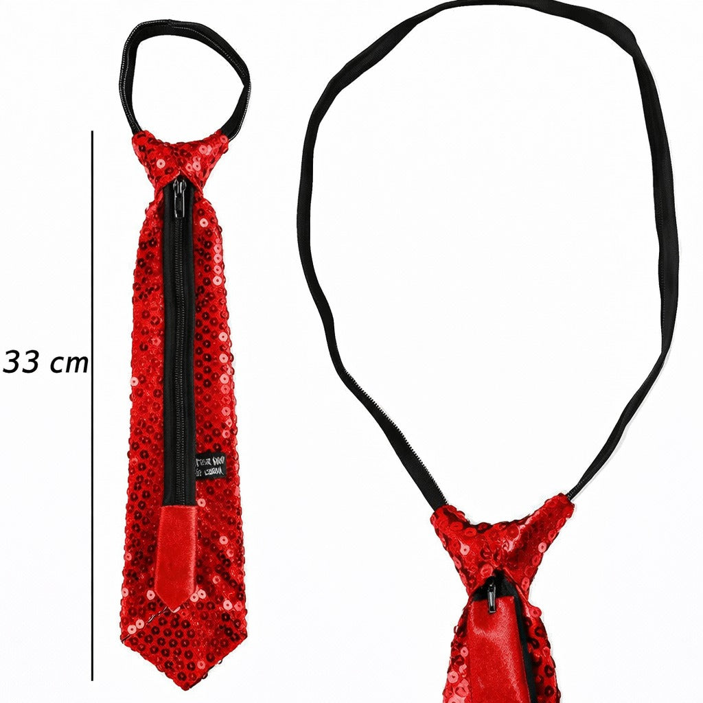 Kırmızı Renk Pul Payetli Işıltılı Parti Kravatı 33 cm (5643)