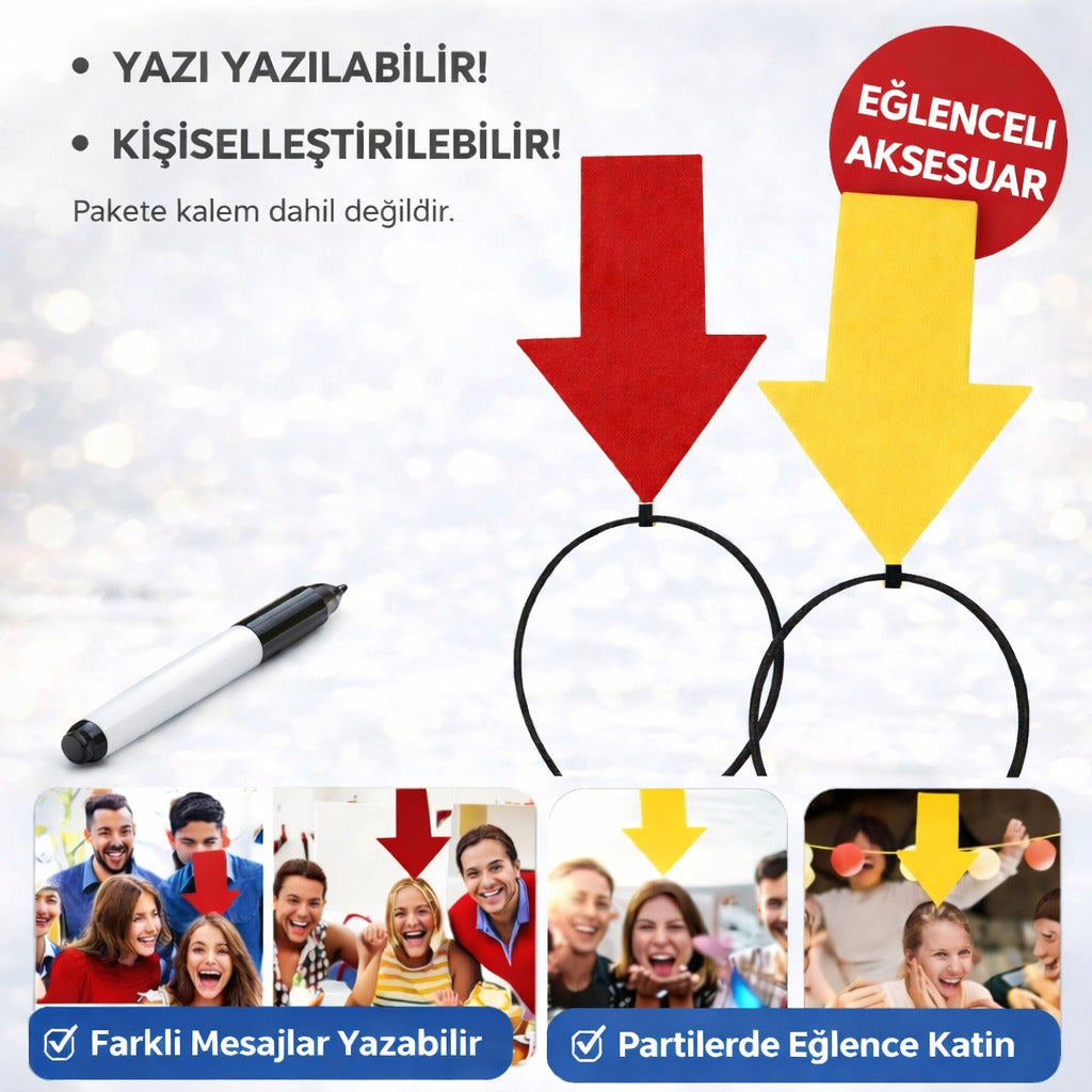 Kişiselleştirilebilir Ok İşaretli Mesaj Tacı (2’li Set Sarı-Kırmızı) (5643)