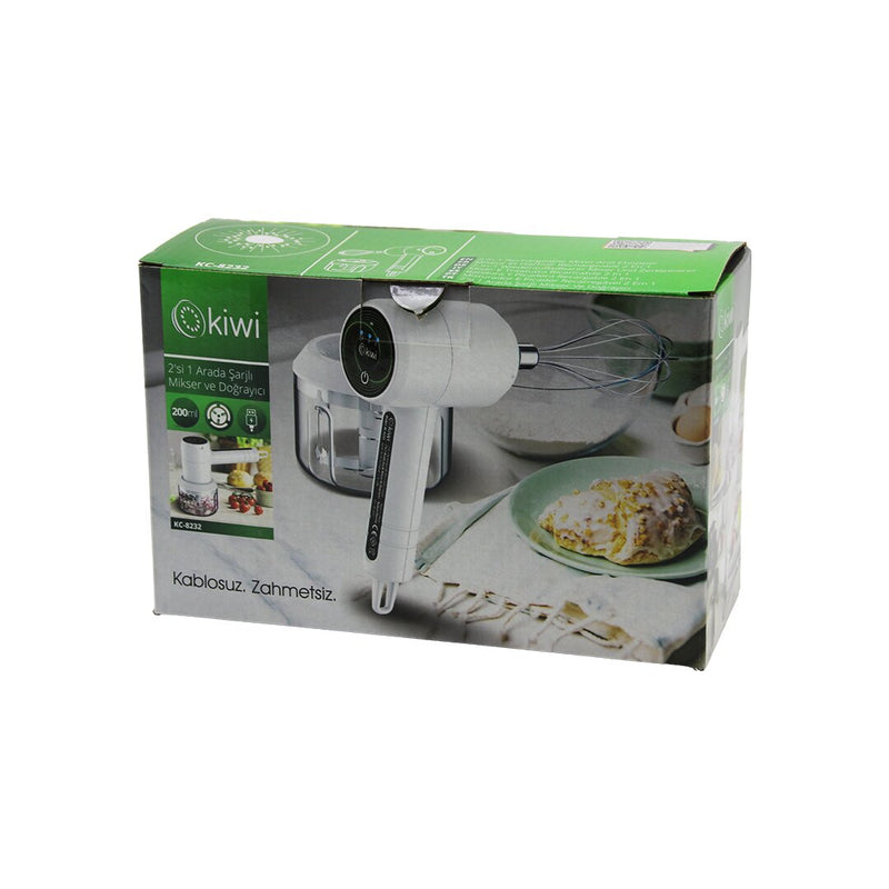 KİWİ KC-8232 2İN1 USB ŞARJLI MİKSER - DOĞRAYICI 20W200ML3-KADEME HIZ=IŞIKLI GÖSTERGE DC 5V / 1ALİ-İON PİL:1500mAh (5643)